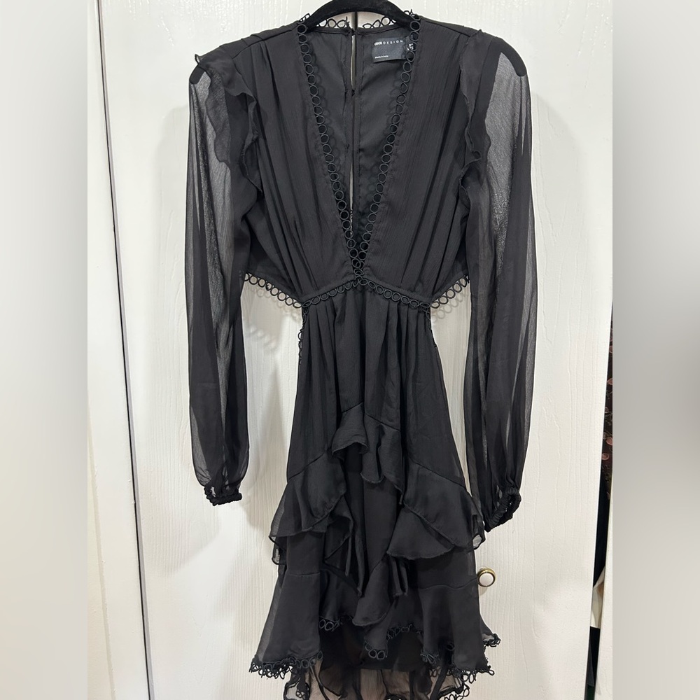 ASOS Design Deep V Cut Open Back Black Ruffled Dress - Size 6